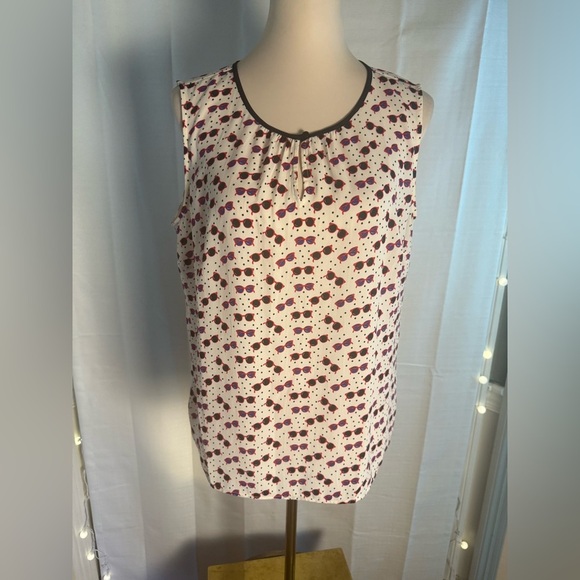 Talbots Multicolored Blouse with Black Trim and Sunglasses Print - Picture 1 of 9